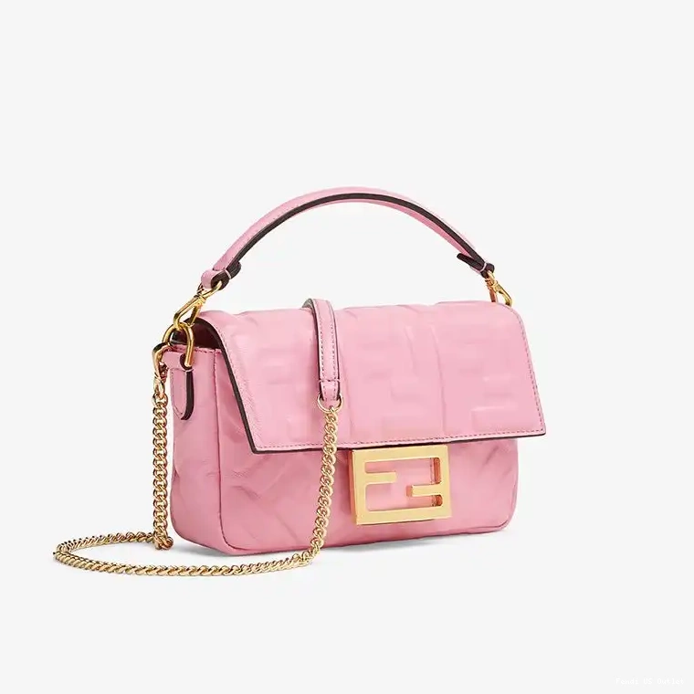 Cheap HOT Fendi Bag Baguette FF Motif In Mini Nappa Pink Leather 0328